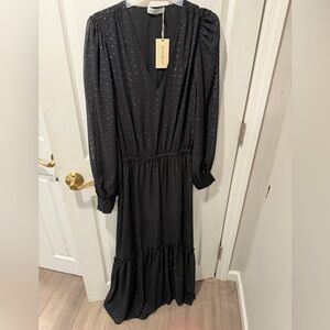 Ramy Brook Black V-Neck Long Sleeve Dress
